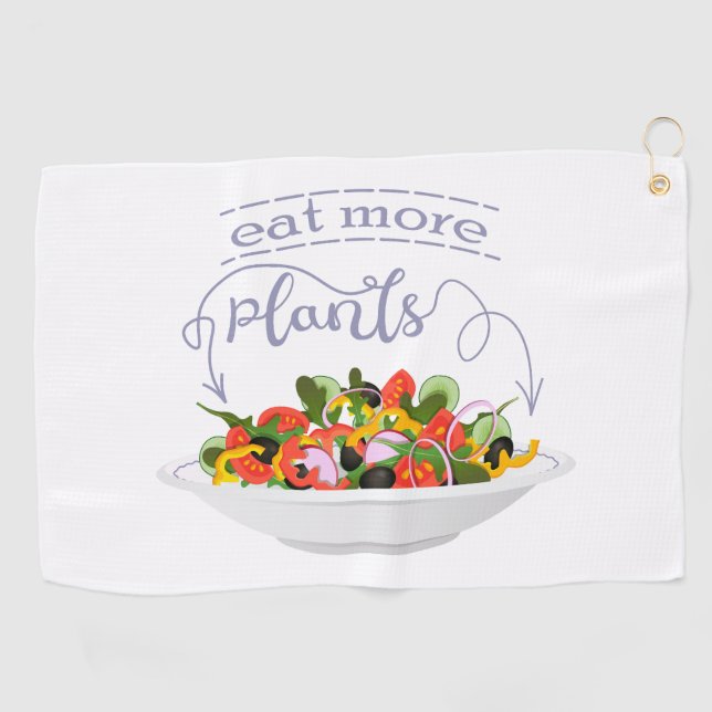 Eat more plants fresh salad motivation lettering golf towel (Horizontal)
