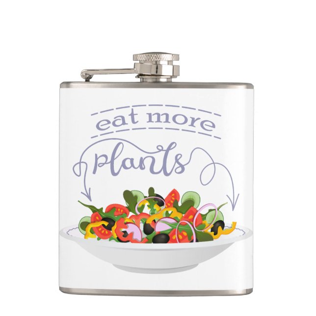 Eat more plants fresh salad motivation lettering hip flask (Front)