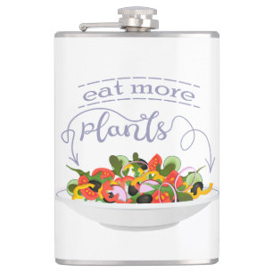 Eat more plants fresh salad motivation lettering hip flask