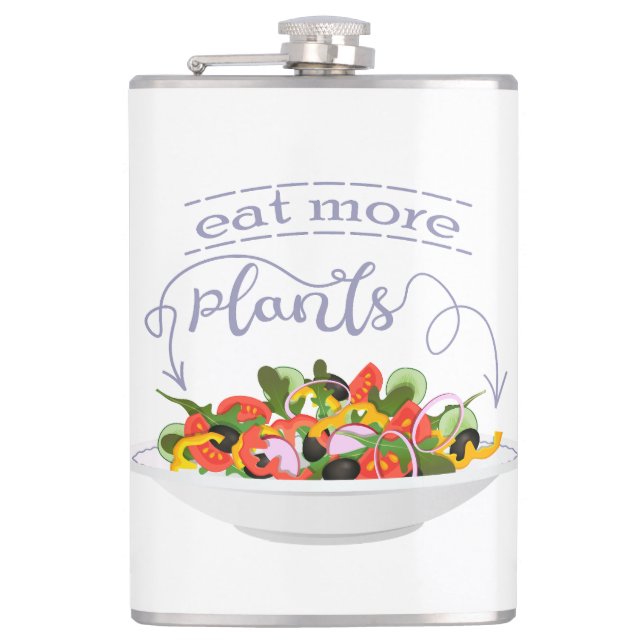 Eat more plants fresh salad motivation lettering hip flask (Front)