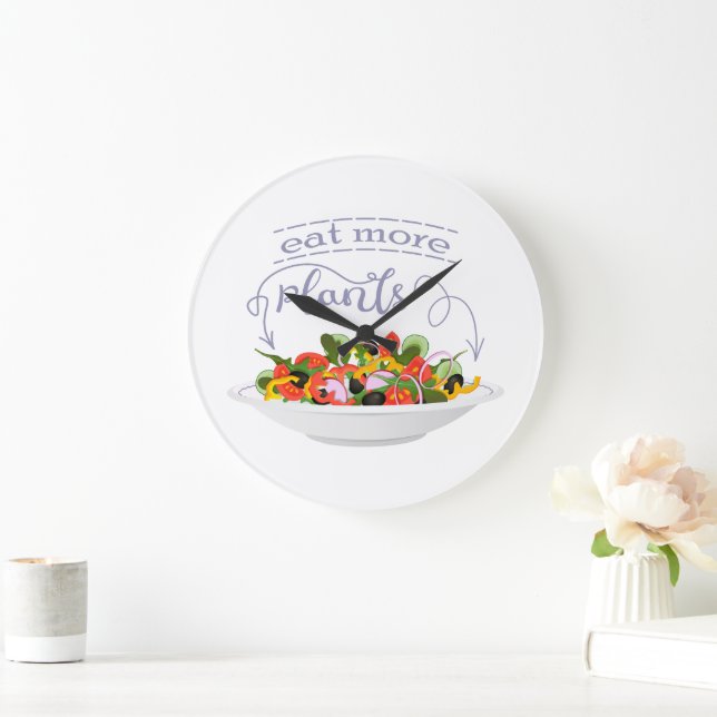 Eat more plants fresh salad motivation lettering large clock (Home)