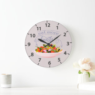 Eat more plants fresh salad motivation lettering large clock
