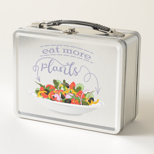 Eat more plants fresh salad motivation lettering metal lunch box (Front)