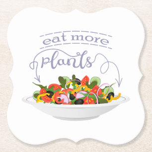 Eat more plants fresh salad motivation lettering paper coaster