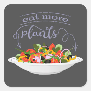 Eat more plants fresh salad motivation lettering square sticker