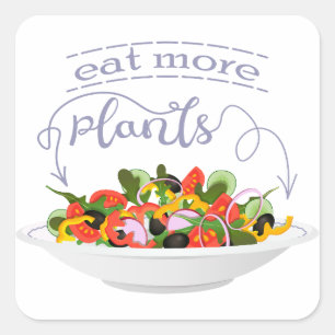 Eat more plants fresh salad motivation lettering square sticker