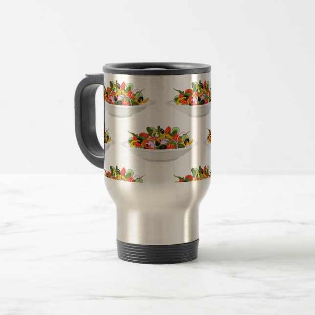 Eat more plants fresh salad motivation lettering travel mug (Front Left)