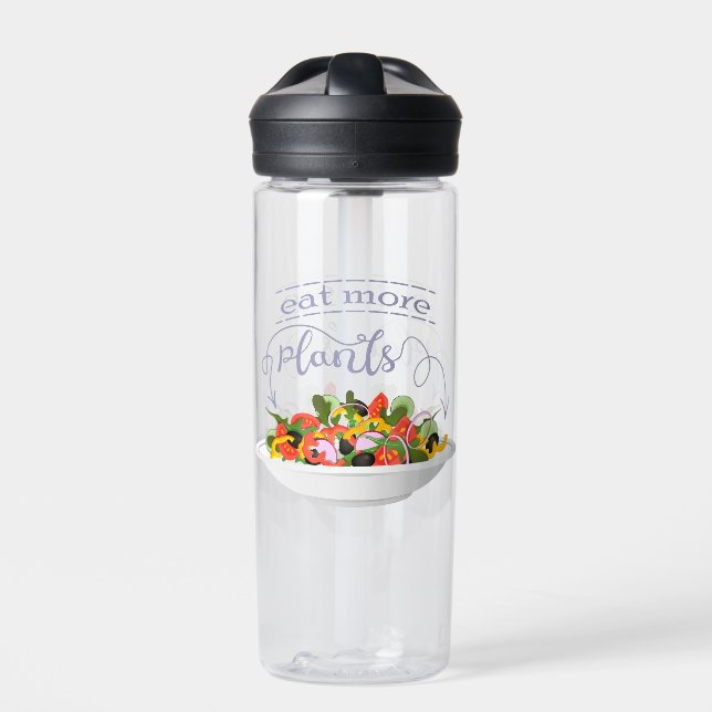 Eat more plants fresh salad motivation lettering water bottle (Front)