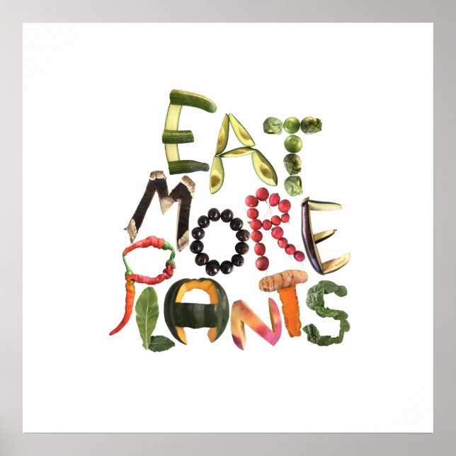 Eat More Plants, Healthy Eating Kitchen Art Vegan Poster (Front)