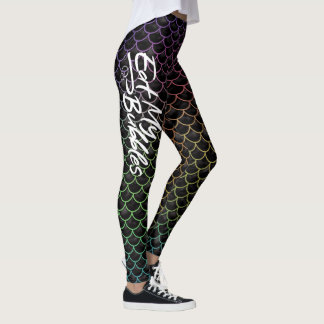 "Eat My Bubbles" Black/Rainbow scales Swim Life Leggings