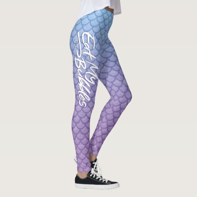 "Eat My Bubbles" Blue/Purple scales Swim Life Leggings (Right)
