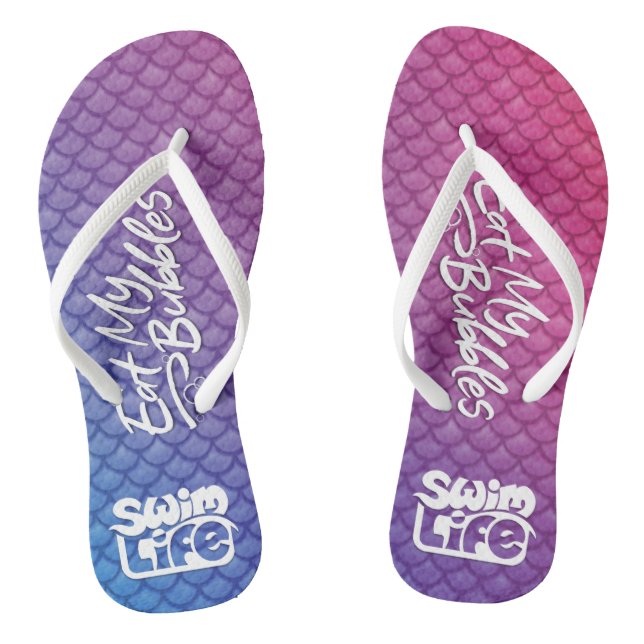 "Eat My Bubbles" Pink/Purple/Blue scales Swim Life Flip Flops (Footbed)