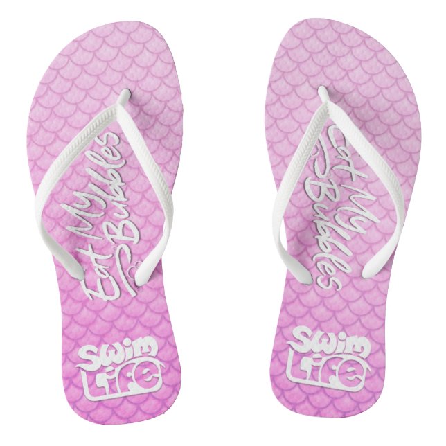 "Eat My Bubbles" Pink scales Swim Life Flip Flops (Footbed)