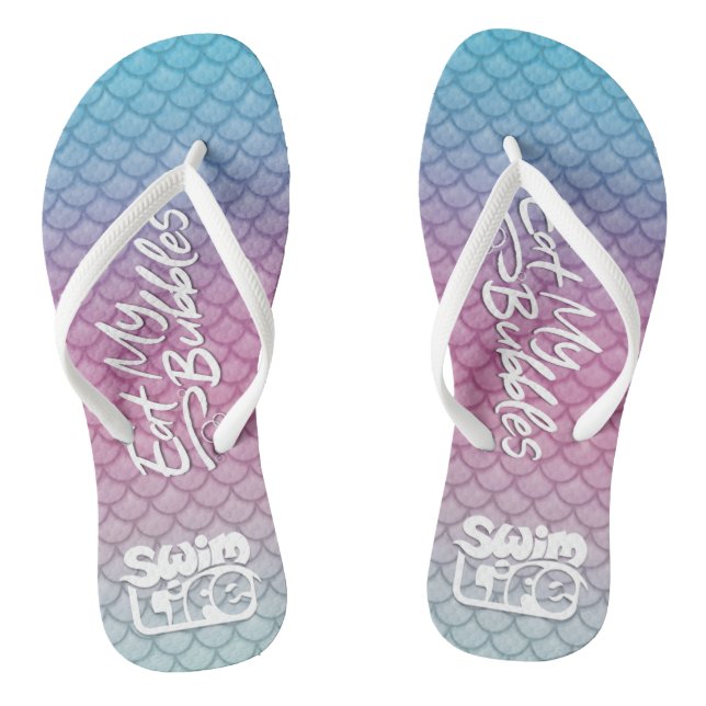 "Eat My Bubbles" Teal/Pink/Foam scales Swim Life Flip Flops (Footbed)