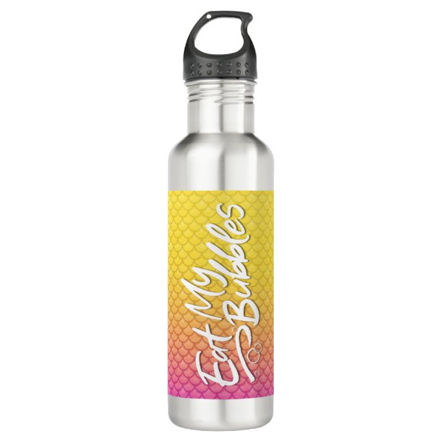 "Eat My Bubbles" Yellow/Pink scales Swim Life 710 Ml Water Bottle (Front)