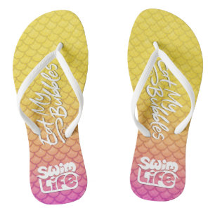"Eat My Bubbles" Yellow/Pink scales Swim Life Flip Flops