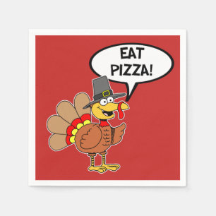 Eat Pizza Turkey Pilgrim Hat Thanksgiving Napkin