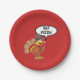 Eat Pizza Turkey Pilgrim Hat Thanksgiving Paper Plate