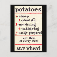 Eat Potatoes, Save Wheat Wartime WWI Poster
