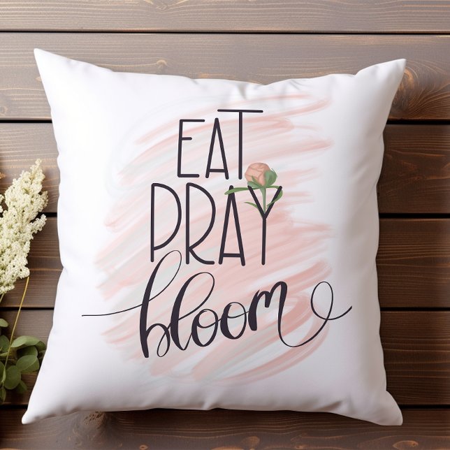Eat Pray Bloom Pink Rose Lace Print Throw Pillow (Creator Uploaded)
