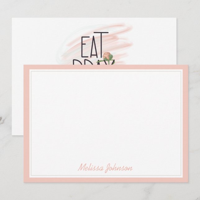 Eat Pray Bloom Pink Rose Monogram Name Card (Front/Back)