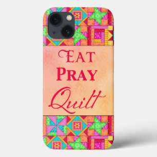 Eat Pray Quilt Red Coral Patchwork Block Art iPhone 13 Case