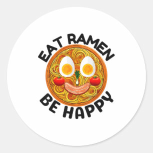 Eat Ramen Be Happy Kawaii Style Funny Japanese Ani Classic Round Sticker