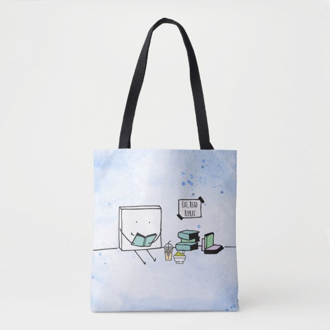Eat, Read, Repeat Book Lover Tote Bag (Front)