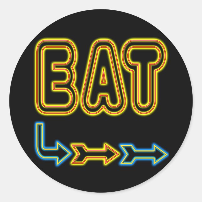 Eat Retro Neon Sign Art Classic Round Sticker (Front)