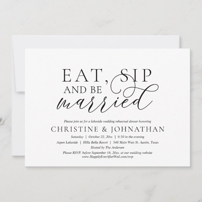 Eat, Sip And Be Married, Wedding Rehearsal Party Invitation (Front)