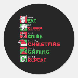 Eat Sleep Anime Gaming Christmas Pajama X-mas Holi Classic Round Sticker