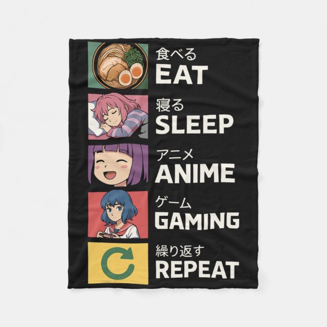 Eat Sleep Anime Gaming Repeat  Fleece Blanket (Front)
