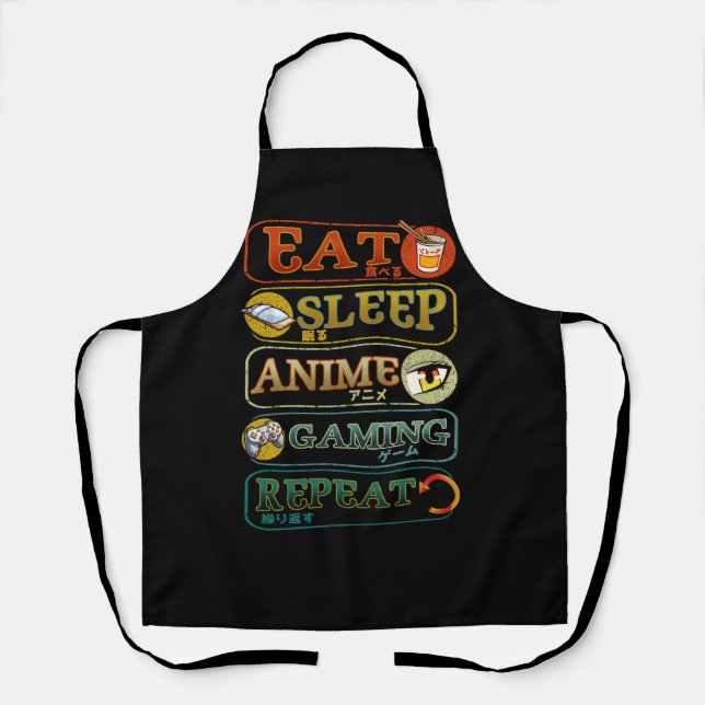 Eat Sleep Anime Gaming Repeat Gamer Japanese Video Apron (Front)