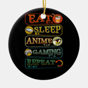 Eat Sleep Anime Gaming Repeat Gamer Japanese Video Ceramic Tree Decoration