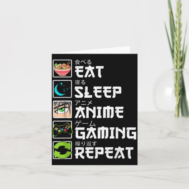 Eat Sleep Anime Gaming Repeat Gamer Men Teen Boy A Card (Front)