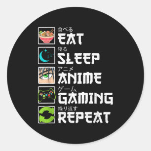 Eat Sleep Anime Gaming Repeat Gamer Men Teen Boy A Classic Round Sticker