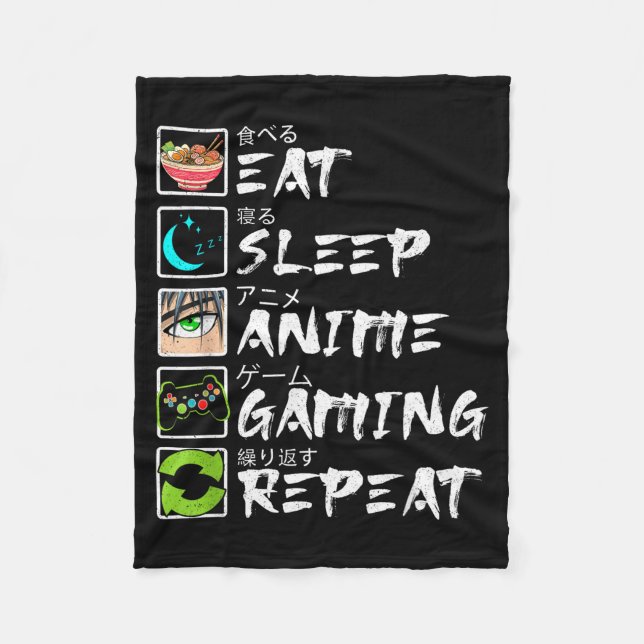 Eat Sleep Anime Gaming Repeat Gamer Men Teen Boy A Fleece Blanket (Front)