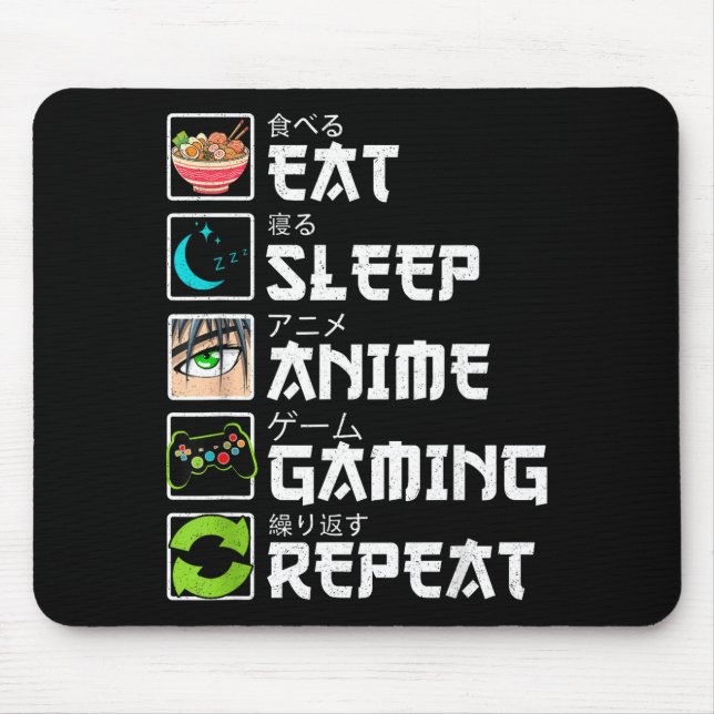 Eat Sleep Anime Gaming Repeat Gamer Men Teen Boy A Mouse Mat (Front)