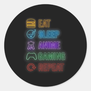 Eat Sleep Anime Gaming Repeat Gamer Men Teen Boy G Classic Round Sticker