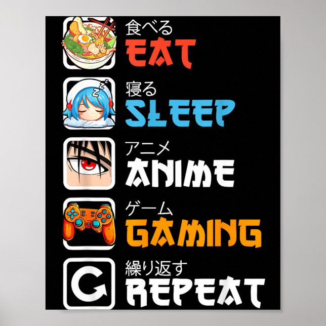 Eat Sleep Anime Gaming Repeat Gamer Men Teen Boy G Poster (Front)