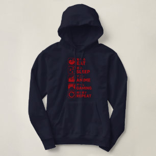 Eat Sleep Anime Gaming Repeat Gamer Men Teen Boy Hoodie