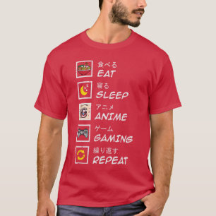 Eat Sleep Anime Gaming Repeat Gamer Teen Boys Girl T-Shirt