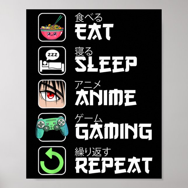 Eat Sleep Anime Gaming Repeat Japan Kawaii Manga A Poster (Front)