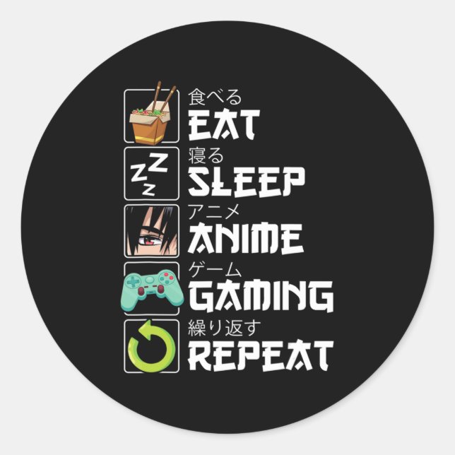 Eat Sleep Anime Gaming Repeat Kawaii Otaku Anime M Classic Round Sticker (Front)