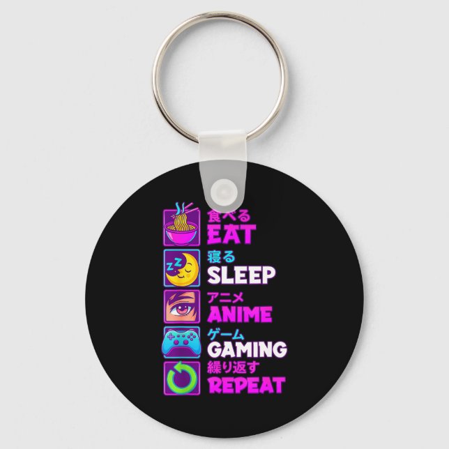 Eat Sleep Anime Gaming Repeat Kawaii Otaku Anime M Key Ring (Front)