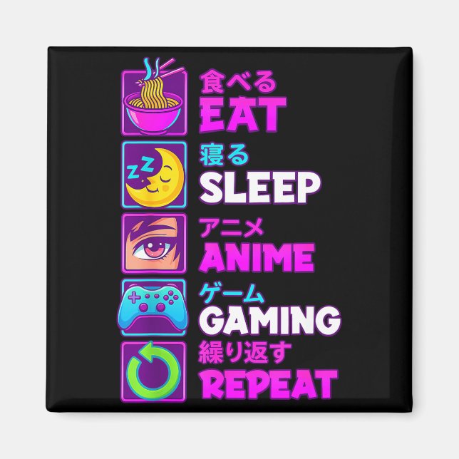 Eat Sleep Anime Gaming Repeat Kawaii Otaku Anime M Magnet (Front)
