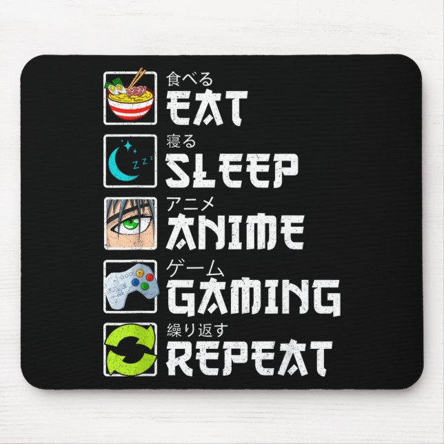 Eat Sleep Anime Gaming Repeat Kawaii Otaku Anime M Mouse Mat (Front)