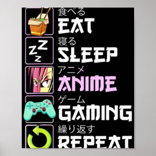 Eat Sleep Anime Gaming Repeat Kawaii Otaku Anime  Poster