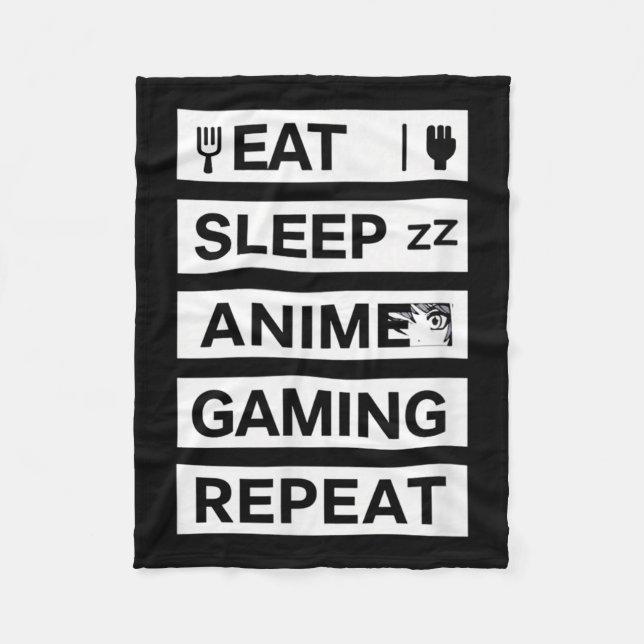 Eat Sleep Anime Gaming Repeat Otaku Gamer Humour  Fleece Blanket (Front)