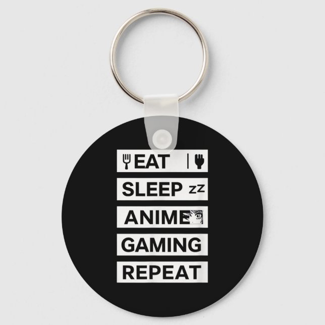 Eat Sleep Anime Gaming Repeat Otaku Gamer Humour  Key Ring (Front)